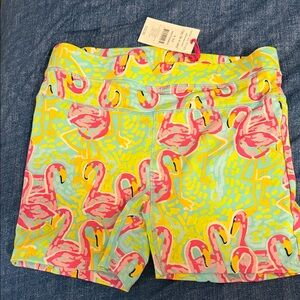 All For Color Flamingo Print Athletic Shorts - Pink and Yellow size s 0-4